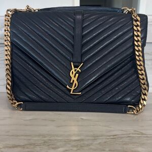 Saint Laurent Black Quilted Leather Shoulder Bag with Gold YSL Hardware